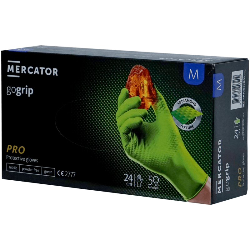 Manusi nitril texturate M 50 buc verzi horeca mecanica aderenta ridicata GoGrip Mercator